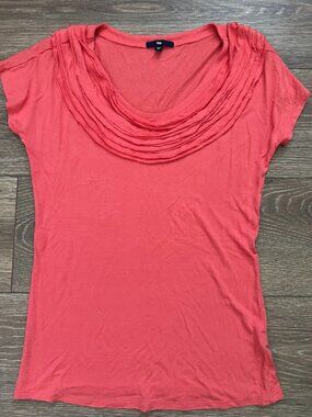 Gap Coral Peach Draped Cowl Neck Short Sleeve Top Shirt Size XS